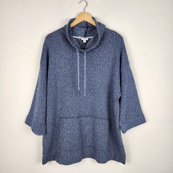Pure Jill Heathered Blue Cowl Neck Sweater Cotton Blend Size M - Picture 3 of 16